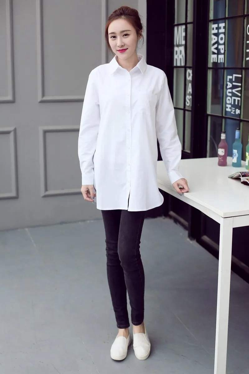 Chemises blanches classiques pour femmes grande taille 3 4 5 XL décontracté ample à manches longues chemisier chemise YWS05 220402