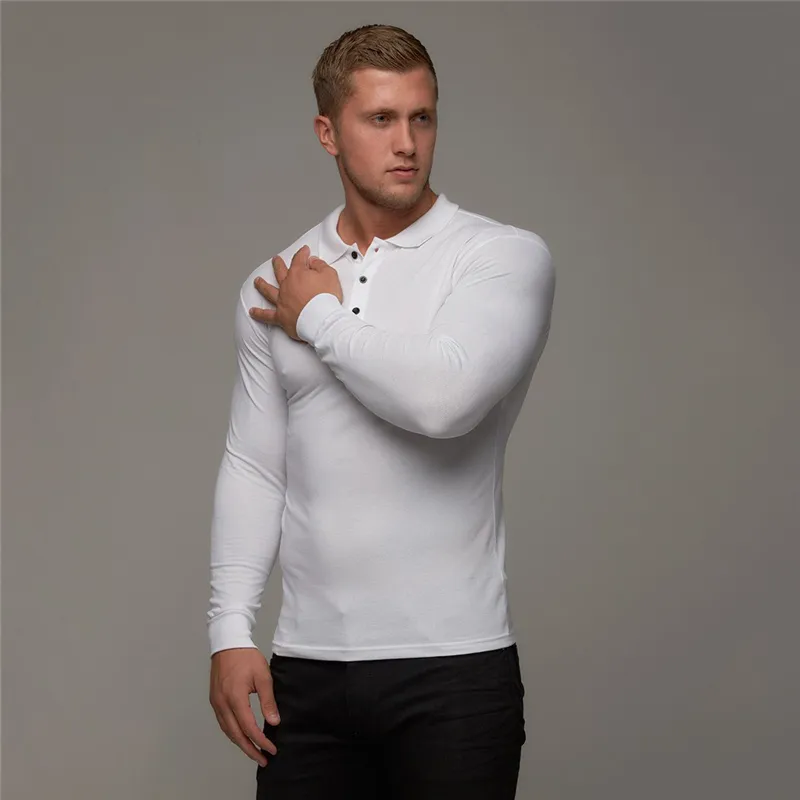 Marca de algodão respirável camisa polo masculina de fitness algodão manga longa poloshirt marcas roupas outono dos homens polo camisas 220514