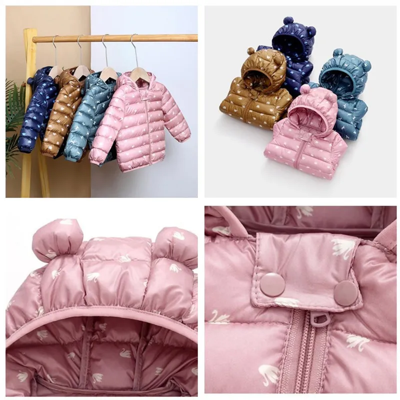 Sevimli kız bebek ceket çocukları erkekler ışık aşağı kaplar ile kulak kapüşonlu bahar kız giysileri bebek çocuk giysileri ceket 220826