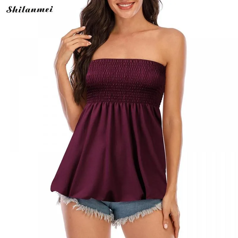 Casual Sollid Off-Ombro Sem Mangas T-shirt Altais Superless Tops Primavera Verão Mulheres Colete Tanque Tubo Tubo Top Senhoras Férias Camisas 220316