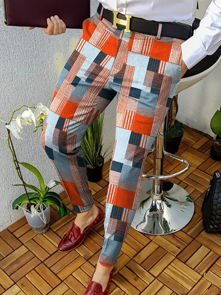 Весна ретро -рисунок Печать прямой длинные брюки мужчины повседневная бизнес средняя талия на молнии брюки мужская осенняя модная уличная одежда 220610