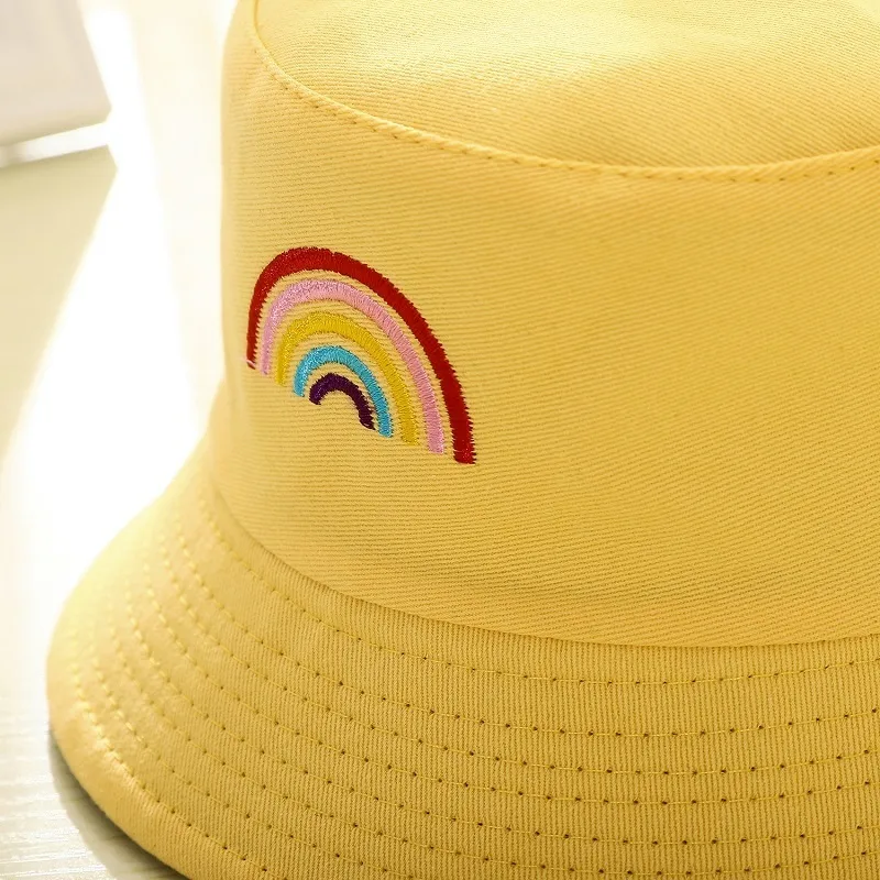 Sommer Kinder Doppelseitige Regenbogen Stickerei Eimer Hut Für Baby Mädchen Kinder Sun Caps Motorhaube 220630