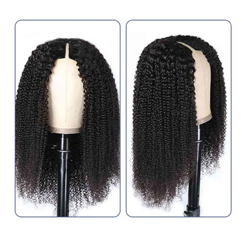 V Part Wig Human Hair Machine No Gear Out Brazilian kinky curly s for Women Deep Wave Short Jerry Glueless 220707