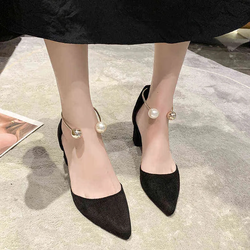 Shoes women 2021 new spring and autumn Korean ladies pointed pearl buckle small fresh stiletto high-heeled shoes. G220527