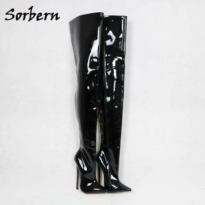 Sorbern Sexy Fetish Boots Женская длинная кроссвязка Boot бедра высокий унисекс пользовательские размеры ноги 18 см 12 см высокие каблуки каблуки обувь