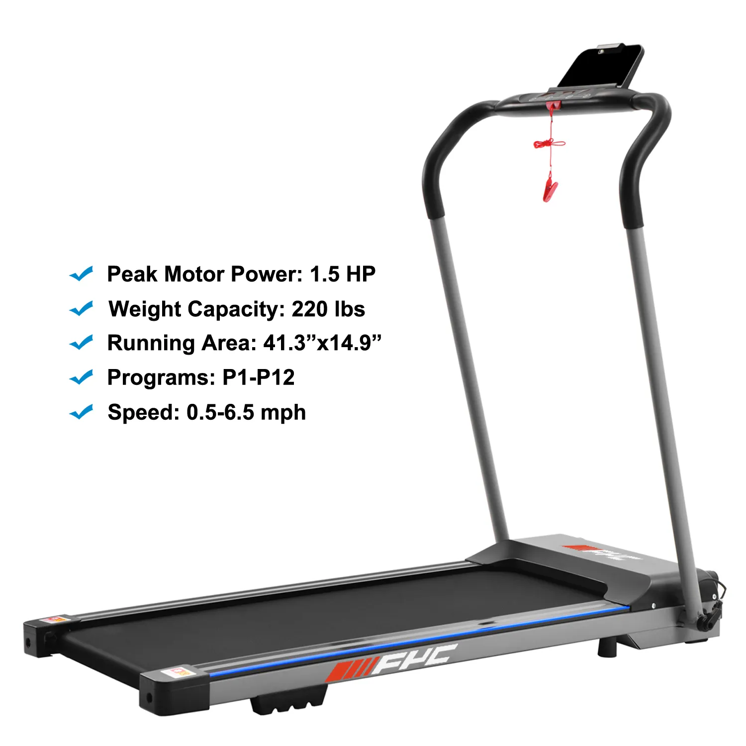 Składana bieżnia z pad / stojak na telefon Run Walk LED składany Elektryczny chodzenie bieżnia siłownia Running fitness