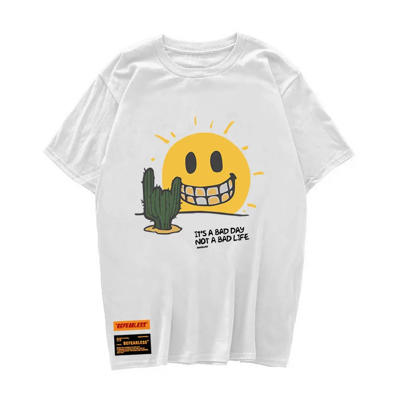 مضحك ابتسامة الشمس صبار الطباعة الأكمام قصيرة tshirts الهيب هوب عارضة الشوارع thirts tees hipster رجال harajuku قمم 220411