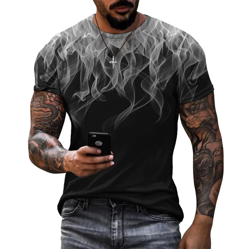Färgglad Flame Graphic 3D Print Mens Tshirt Fashion Oneck Short Sleeve Street Trendy Overized T Shirt Casual Male Topps Tees 220607