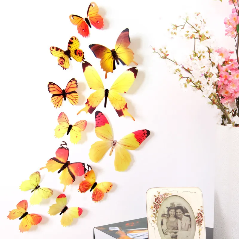 Butterflies Wall Stickers Year Gift Home Decorations 3D Butterfly PVC Self Adhesive Wallpaper For Living Room Decals 220727