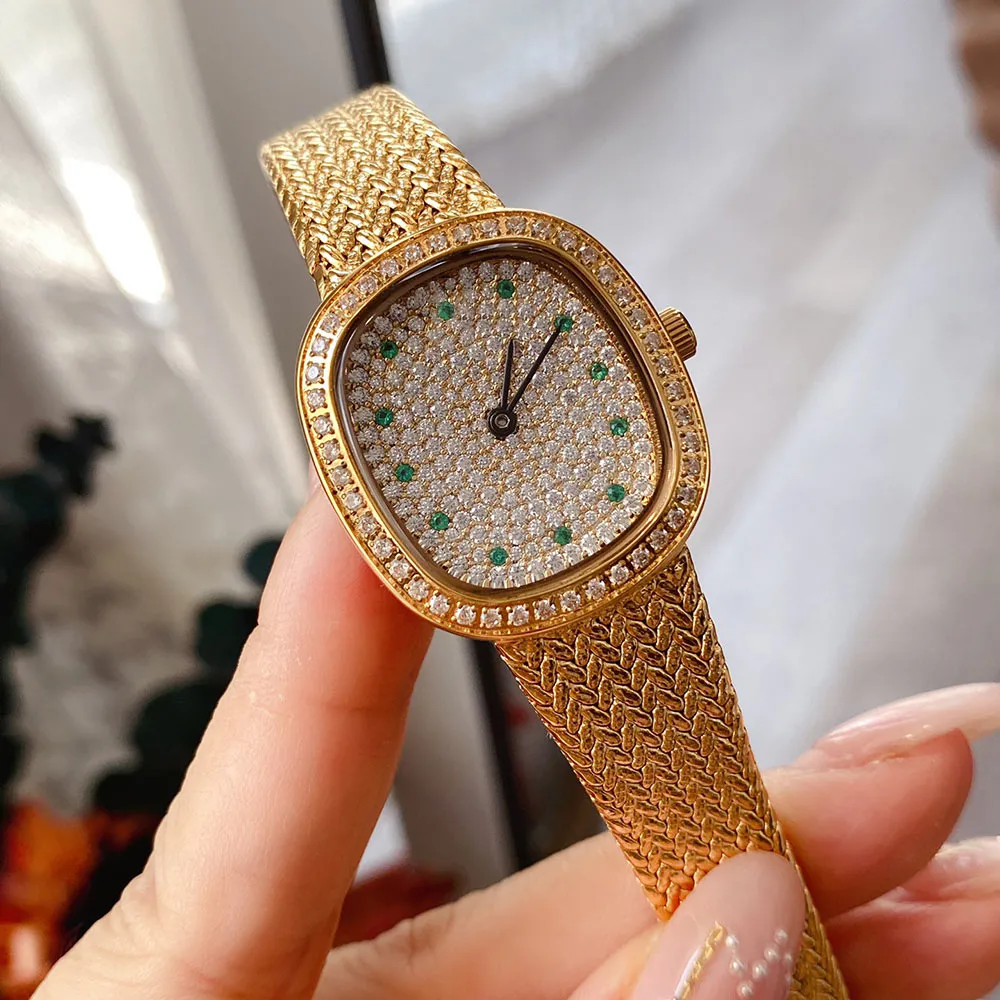 Damies Antique Watch pełen diamentowej tarczy Unikalna retro w stylu retro kwarcowa 29 6x26 6 mm Montre de Luxe260k