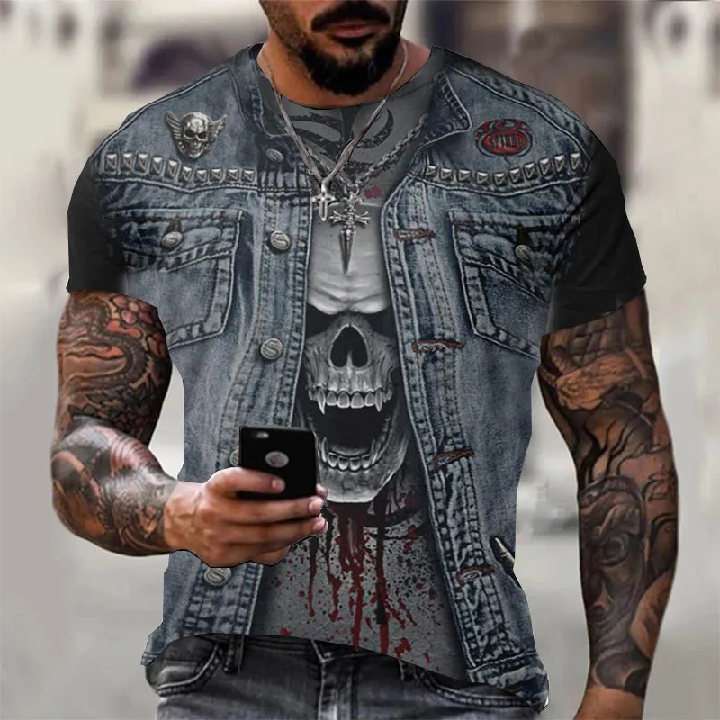 T-shirt con stampa giacca finta Skull 3d vestiti Summer Trendy manica corta Top Uomo donna tees 220712