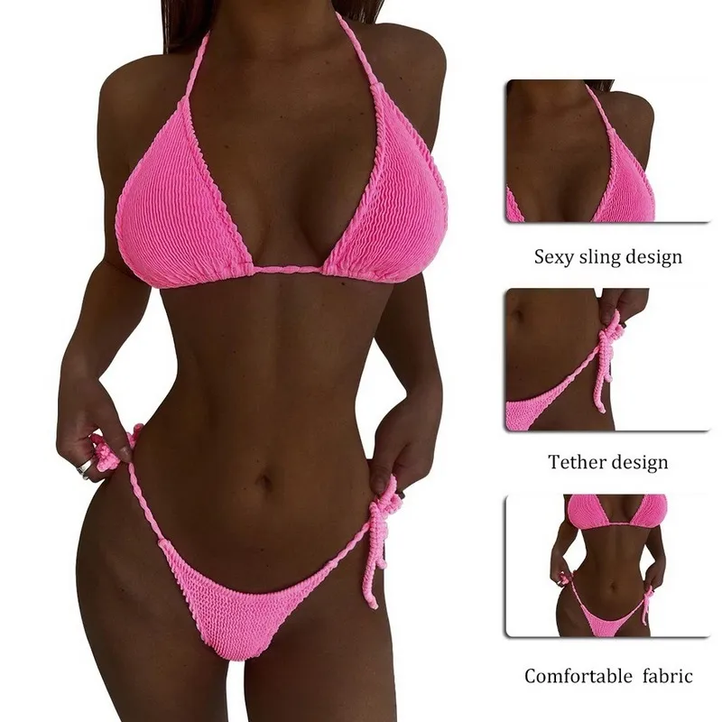 Sexy Bikini Push Up Women Swimsuits Female Micro Set Solido costume da bagno Solid bagni in pizzo Triangolo Biquini brasiliano 220615