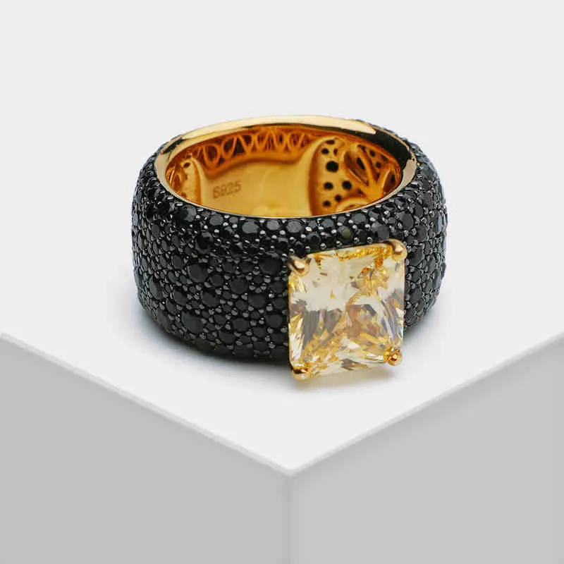 925 Sterling Zilver met Lab Grote Steen Simuleren Moissanite Black Diamond Yellow Citrine Gemstone Emerald Cut Ring voor vrouwen