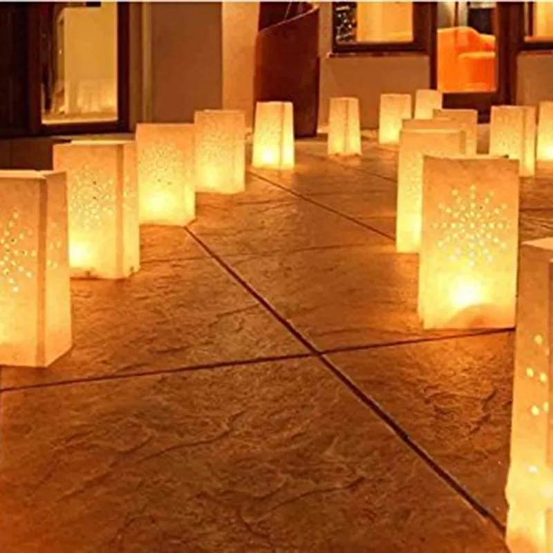 PACK Hollow Out White Romantic Wedding Tea Light Holder Paper Candle Lantern Candle Bags Wedding Party Decoration Supplies 220527