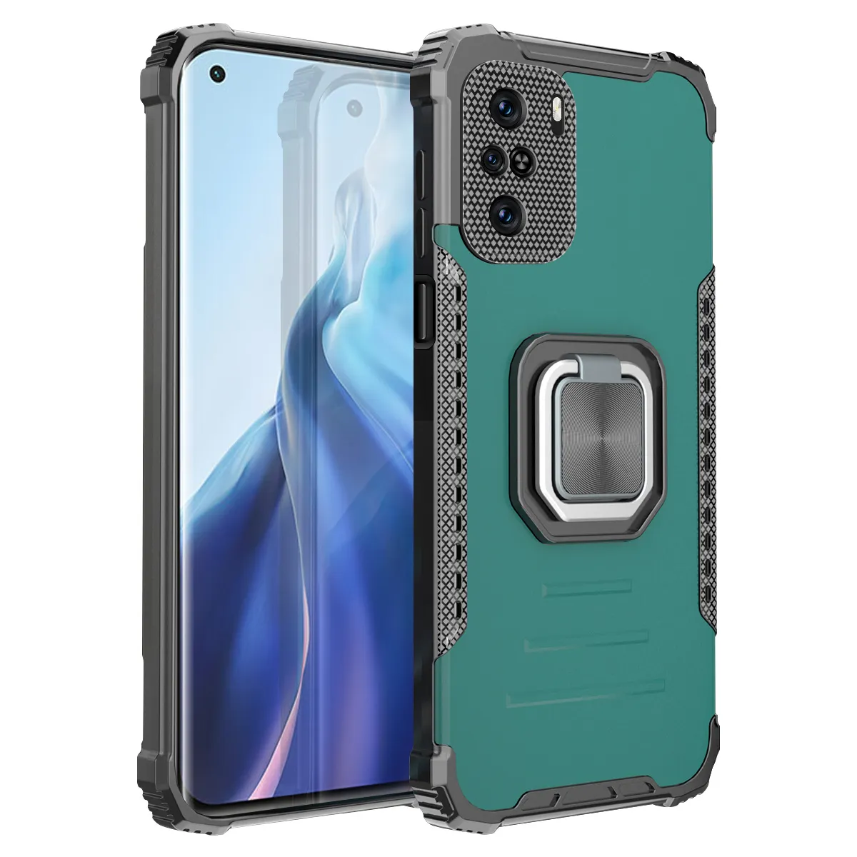 Couverture magnétique avec support d'anneau, coque arrière en alliage d'aluminium à armure métallique antichoc pour Xiaomi Redmi Poco F3 K40 Pro Note 10Pro 10s