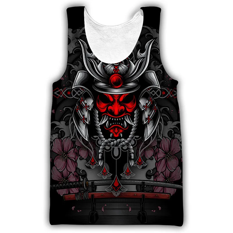 Cloocl Samurai Zırh Oni Maske Dövme Yeleği 3D Baskılı Erkekler Tank Tops Harajuku Moda Kolsuz Gömlek Harajuku Unisex Tank-Top 220627