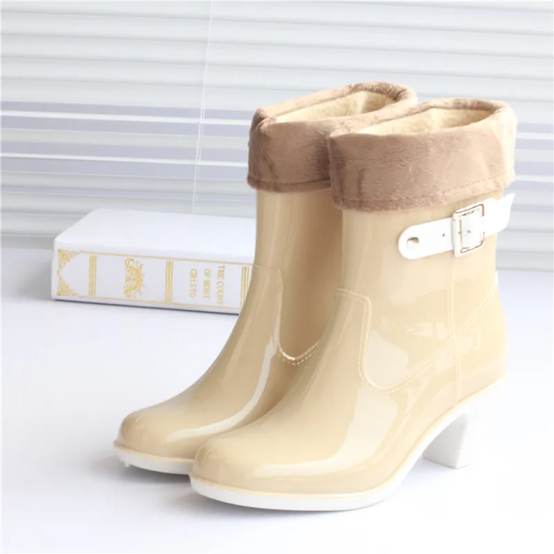 Stivali da pioggia moda invernale donna galosce stivali col tacco alto scarpe da pioggia scarpe da giardino in gomma da donna