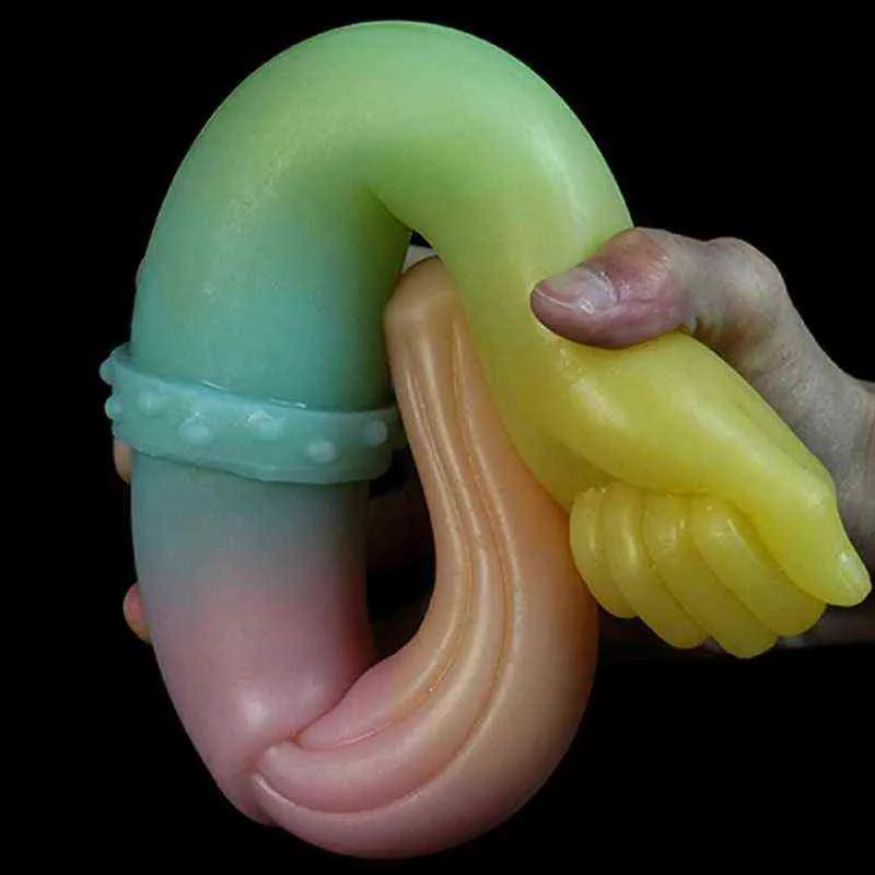Nxy-Dildos, Silikon-Doppelkopf-Penis für Männer und Frauen, weiche Farbe, dicke Handfläche, falsch geformter Analplug, lustiges Masturbationsgerät, 0317595719