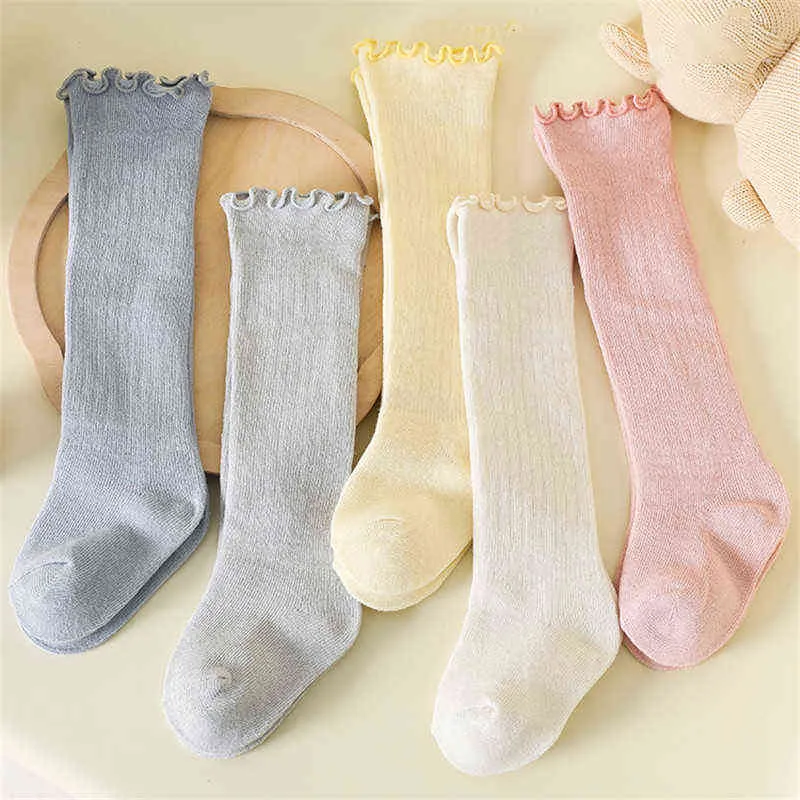 Spainish Kids Socks Baby Boys Girls Cotton Breathable Stripe Soft Sock Newborn Knee High Long Socks Princess Ruffle Socks Spring J220621