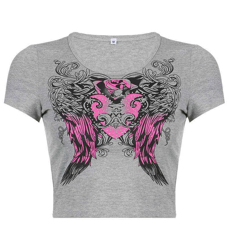 Women's tops Y2K Gothic Women's Clothes Wings Print T-Shirt Crop Top Skinny S T220823