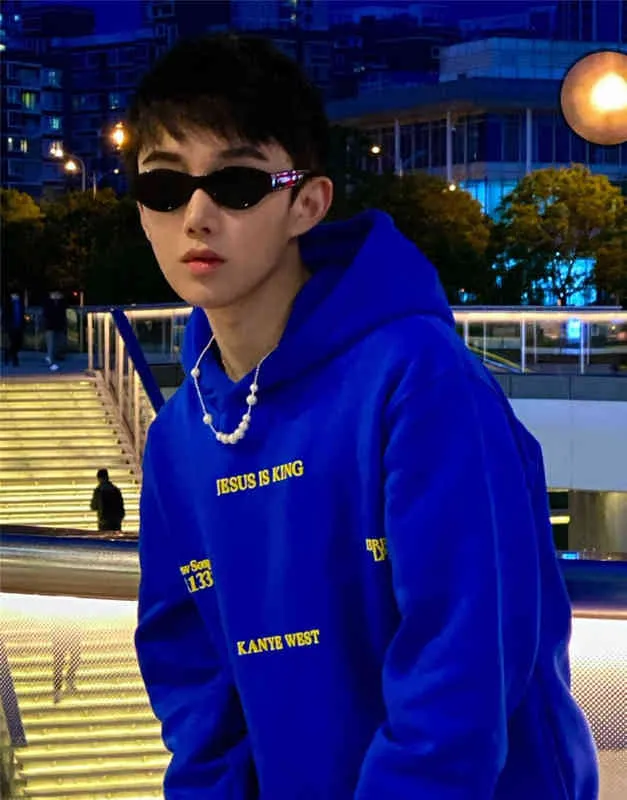 2022 mavi kapüşonlu erkek kadınlar yeni şarkılar İsa Kral Hoodie Büyük Boy Hip Hop Tour Sakulakları Kapşonlu Sweatshirts T220802