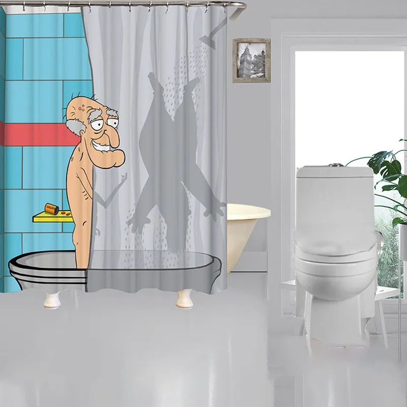 Dessin animé rideau de douche drôle salle de bain Polyester tissu impression 3d avec 12 pièces crochets décor à la maison 220429