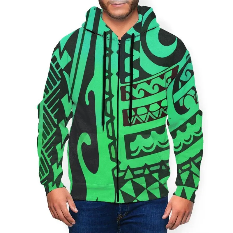 Polynesian Puletasi 남자 클래식 편안한 지퍼 업 후드 가을 후드 셔츠 힙합 풀오버 탑 OEM DIY 도매 220722
