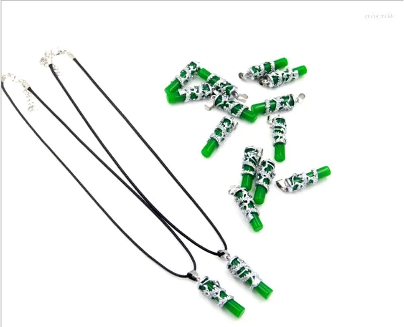 Colliers de pendentif Qingmos authentique 10 cylindres de 37 mm Collier de jade vert naturel pour hommes avec design de dragon 17 cordons 299S