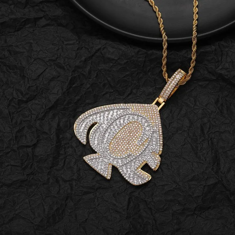 Pendant Necklaces Hip Hop Micro Paved 3A Cubic Zirconia Bling Iced Out ACE Heart Poker Pendants For Men Rapper Jewelry Two Tone Gi322f