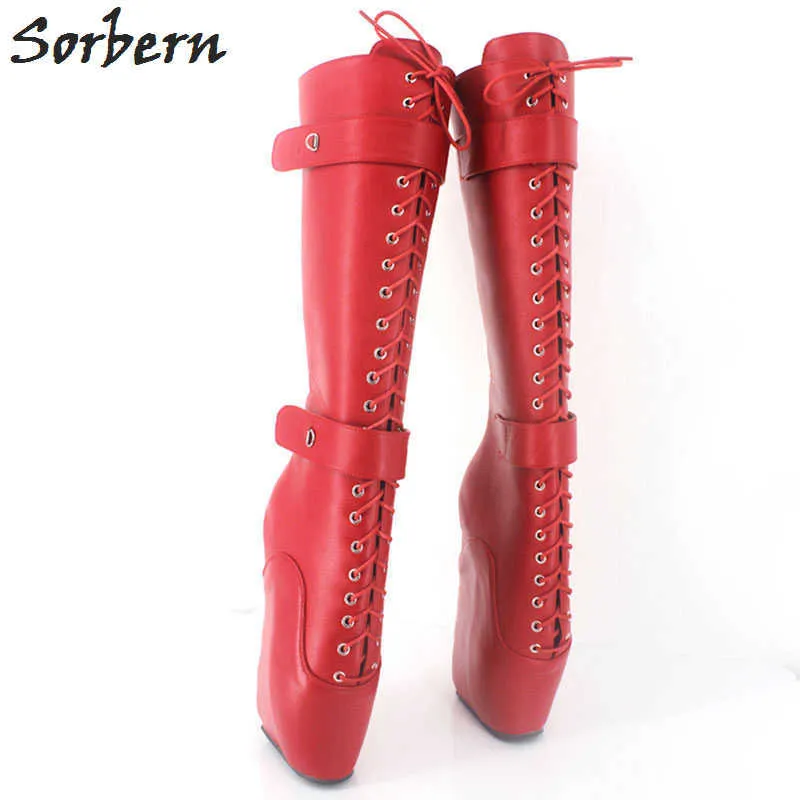 Sorbern métallisé bleu genou bottes hautes Cosplay serrures avec clés Ballet Wedge grande taille Feminino chaussures érotiques personnalisé large ajustement veau