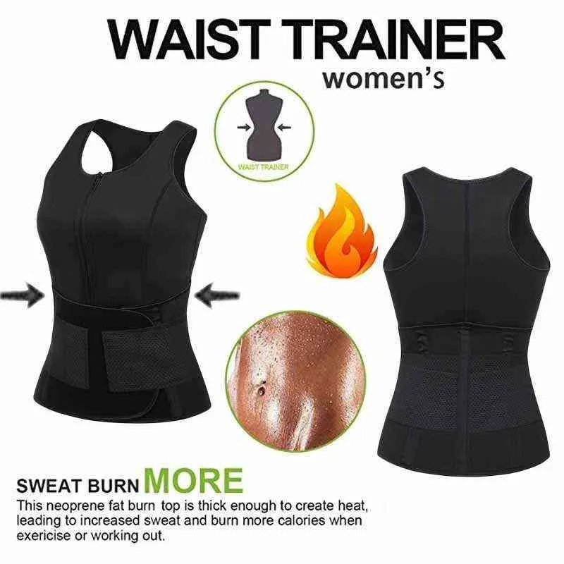 Thermische Neopren Sauna Weste Body Shaper Abnehmen Taille Trainer Körper Shaper Große Dame Zipper Sport Top Shapewear Schlanke Gürtel Korsett L220802