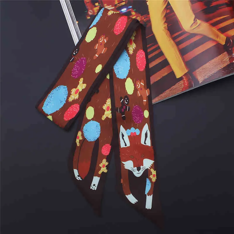 2021 дизайнерские женские шелковые тощий шарф животных печати новинка женские волосы шарфы галстук ленты мешок шарфы твил