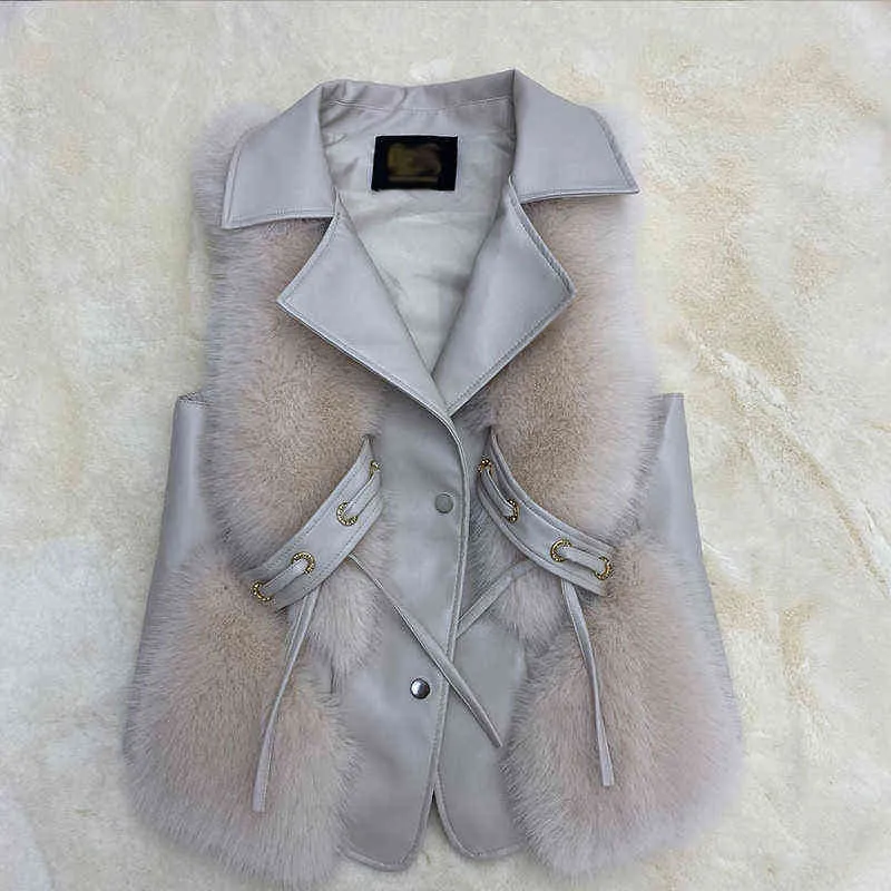 Hjqjljls 2021 Новый роскошный качество искусственного меха Женщины выключают воротниковые лоскутные пальто розовое белое мех куртка T220716