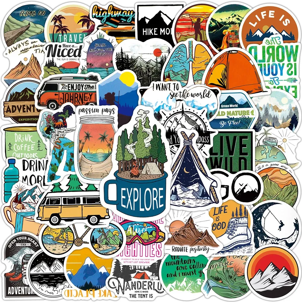 Ny vattentät 10/50 / utomhus Utforska Mountain Climbing Stickers Laptop Guitar Bagage Graffiti Klistermärke Dekal Kid Classic Leksaker Bilklistermärke