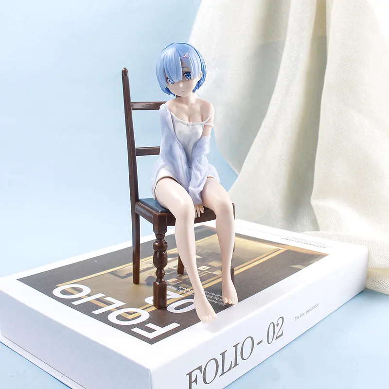 Anime japonês 15cm se refere em um mundo diferente de zero kawaii menina pijamas figura Rem Cadeira PVC Modelo de coleção Toys 220707