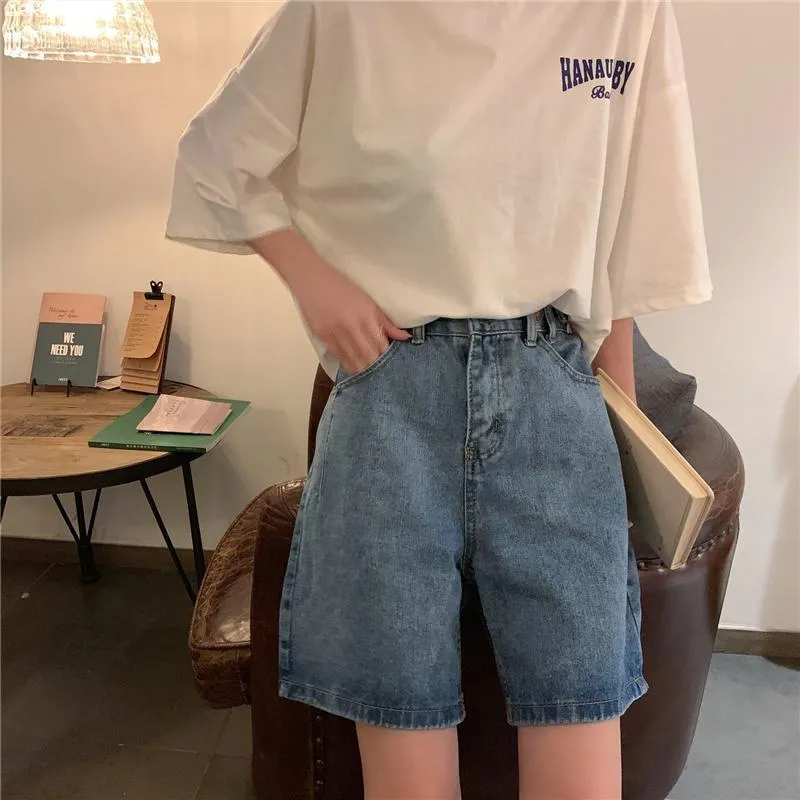 Straight Shorts Women Ulzzang Summer Chic High Waist Denim Preppy Girls Streetwear Allmatch Leisure Stylish Women's Clothing 220527