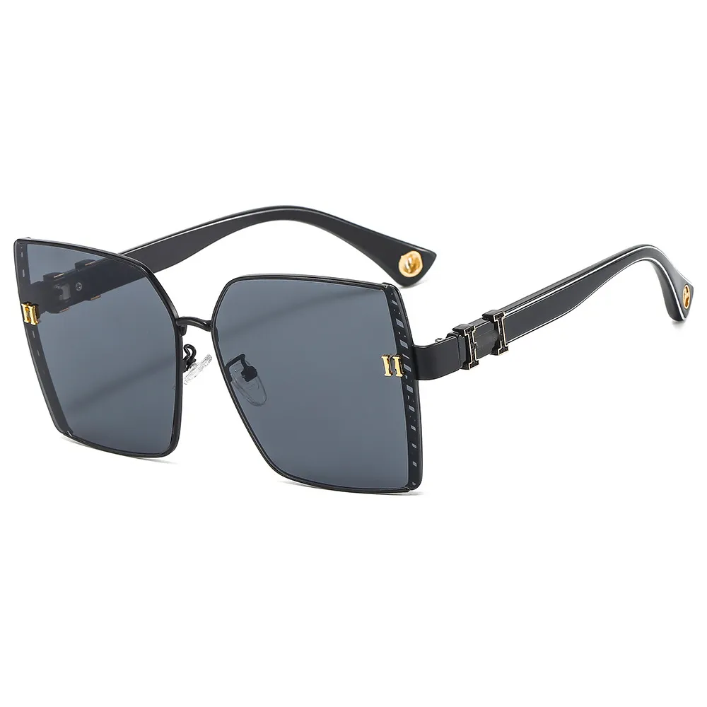 브랜드 디자인 선글라스 여성 남성 좋은 품질 패션 금속 대형 태양 안경 빈티지 여성 남성 UV400 케이스