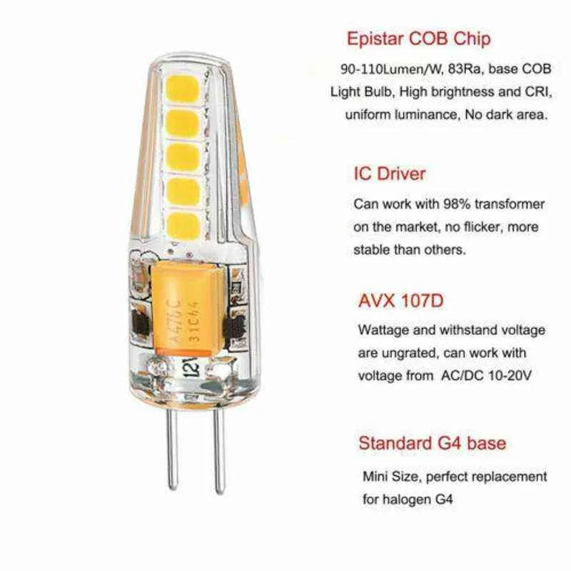G4 LED電球5W 12V/AC220V 2835 SMD 10LEDウォーム/コールドホワイト360度角度シャンデリアライト交換ハロゲンランプH220428
