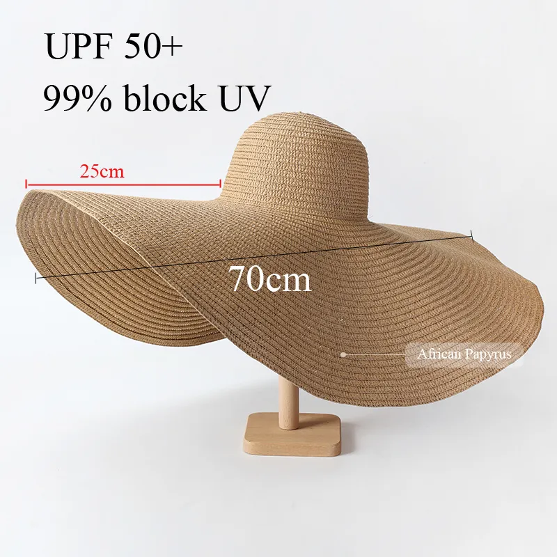 70 cm duży szeroki hat po giełce Duża ochrona UV Protection Beach Słomy Hats Women Summer Foppy Składany Chapeaux Hurtowa 220526