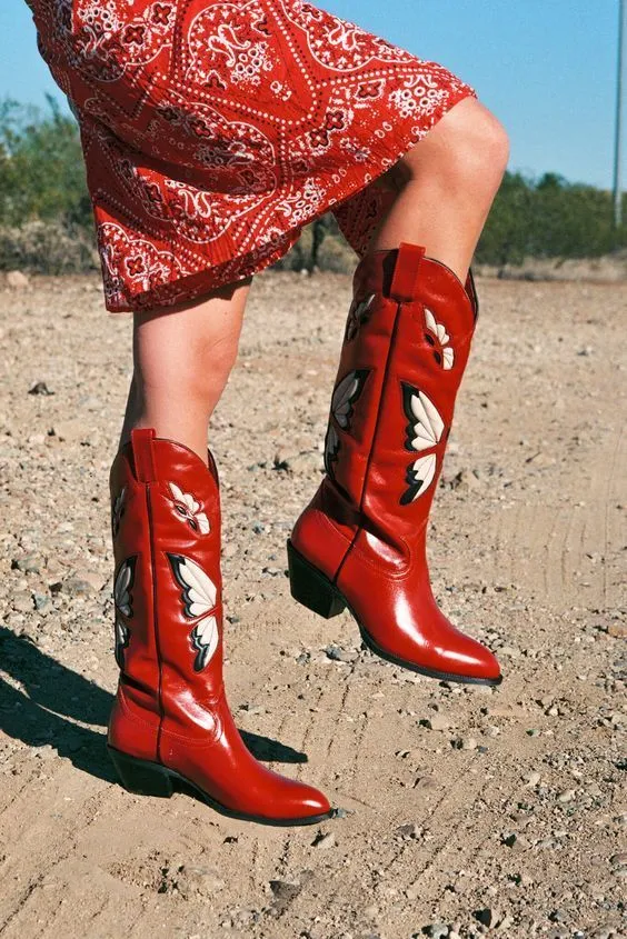 Plattform Chunky Western Mid Cal Womens High Heels bestickt Square Toe auf Mode Cowgirl Cowboy Boots weiblich 220815