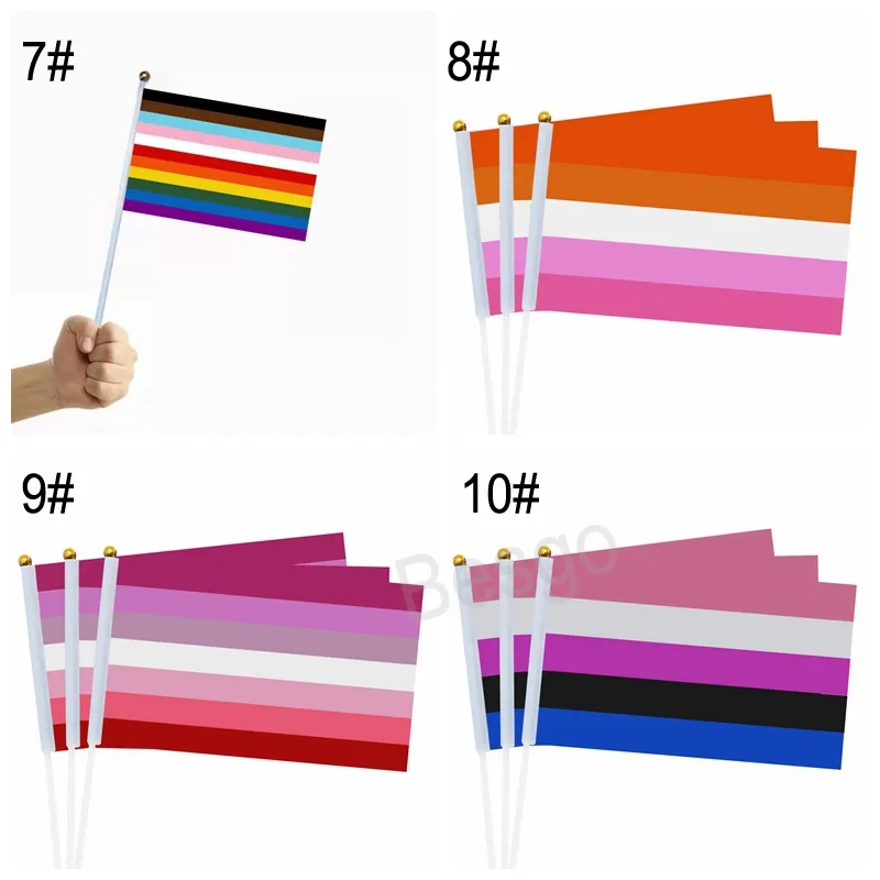 14x21cm Gay Pride Rainbow Stick Flagga Transgender Lesbian Rainbows Banner HBT Regnbågsflaggor med flaggstång Handhållna banderoller BH7265 TYJ