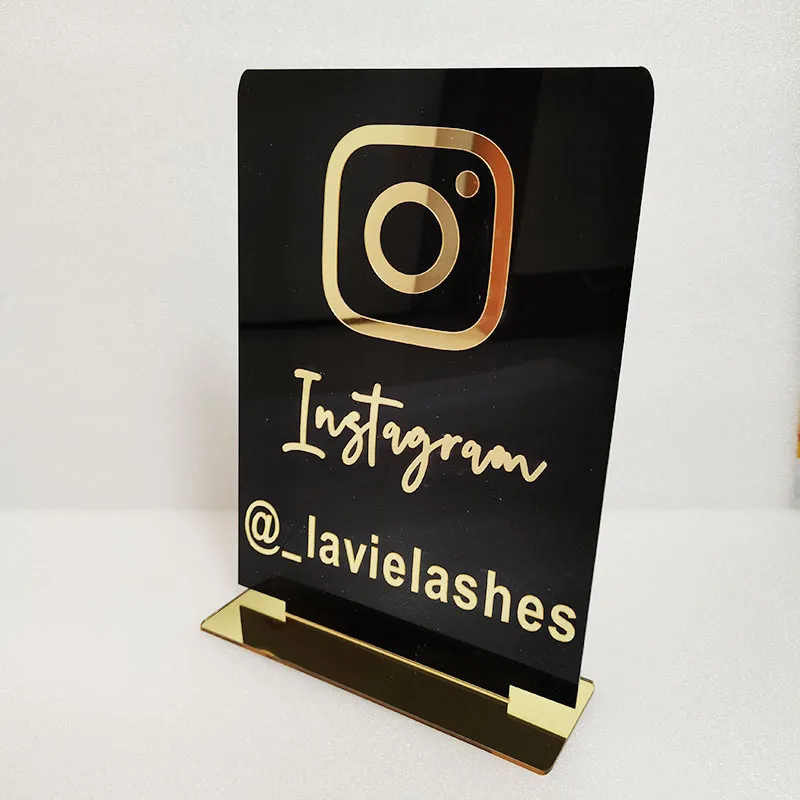 Пользовательские таблицы Instagram знак персонализированные зеркальные акриловые золотые социальные медиа Instagram магазин магазина знак с базой
