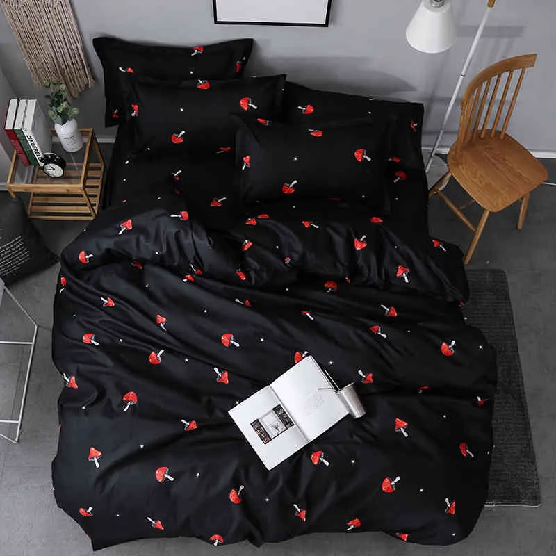 Söt röd svampmönster sängkläder sätter 3/4st supermjuka foder täcken täcke kuddar set queen king size size