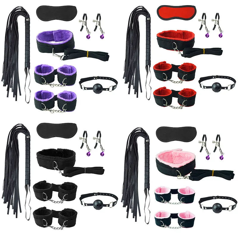 Sept pièces en peluche costume SM Alternative Bondage jouet lesbienne Torture Instrument vibrateur gode Anal Plug femme sexy