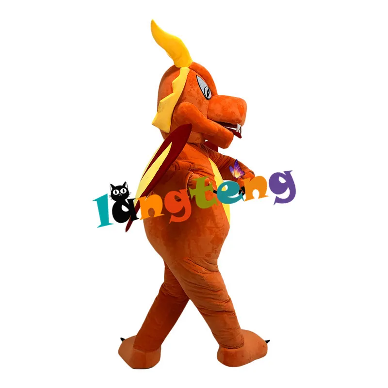 Disfraz de muñeca de mascota 1146 naranja dragón trajes de mascota de dibujos animados propagación accesorios cine evento mostrar muñeca caminando traje