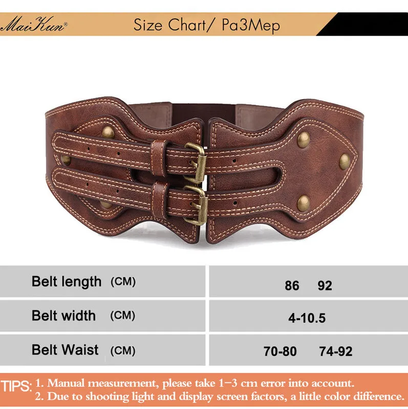 Maikun Belt Crazy Horse Leather Double Pin Buckle Women S Elastic Wide All Match Coat Girdle 220712