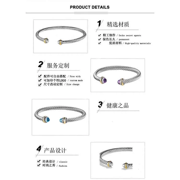 DIY titanium women039s two color 18K gold plated stainls steel wire rope bracelet simple open Bracelet2249330