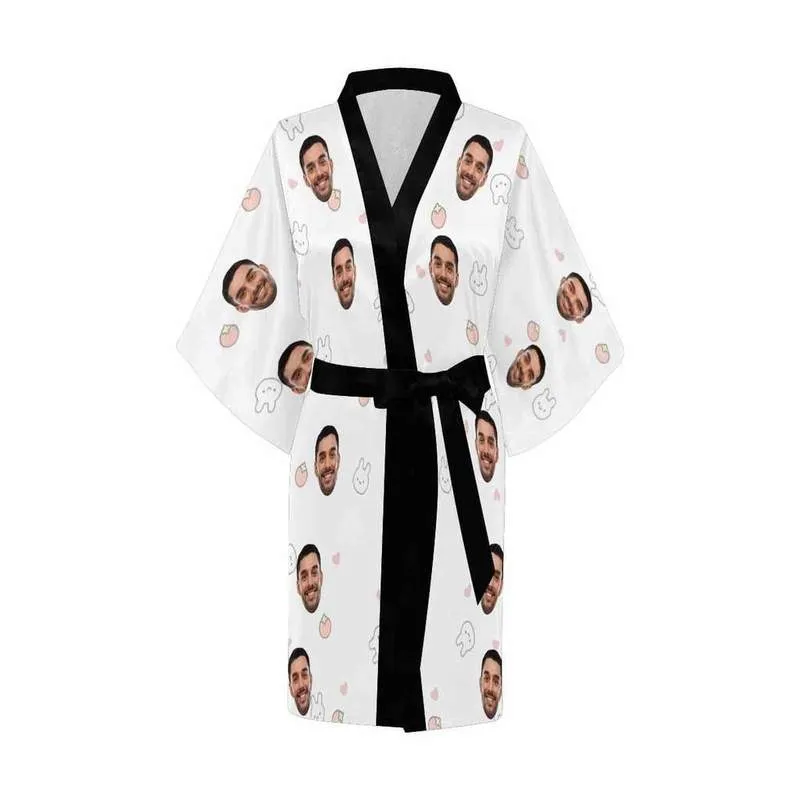 Personnalisé Visage Vache Spot Blanc Imprimer Femmes Court Kimono Robe Cadeaux Personnalisés Femme Intérieur Automne Doux Pyjama Ensemble Vêtements De Nuit 220621