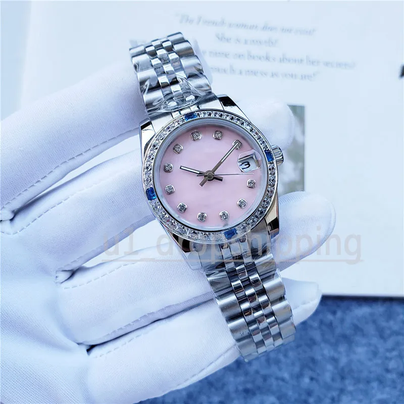 Kvinnor tittar på 21 mm Full rostfritt stål Automatisk mekanisk diamantram Luminous Waterproof Lady Wristwatches Fashion Clothes 243a