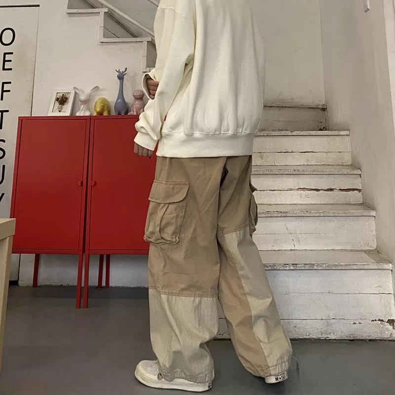 HOUZHOU Pantaloni larghi neri uomo Pantaloni cargo cachi Uomo Vintage allentato Casual Autunno Streetwear giapponese Hip Hop 220810